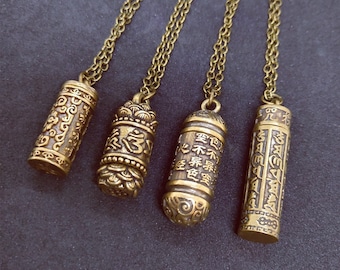 Pure Brass Spoon Jar Accessories Pendants Locket Sanskrit Mantra Embossed Necklace Urn necklace Charm Memorial Jewelry For Her