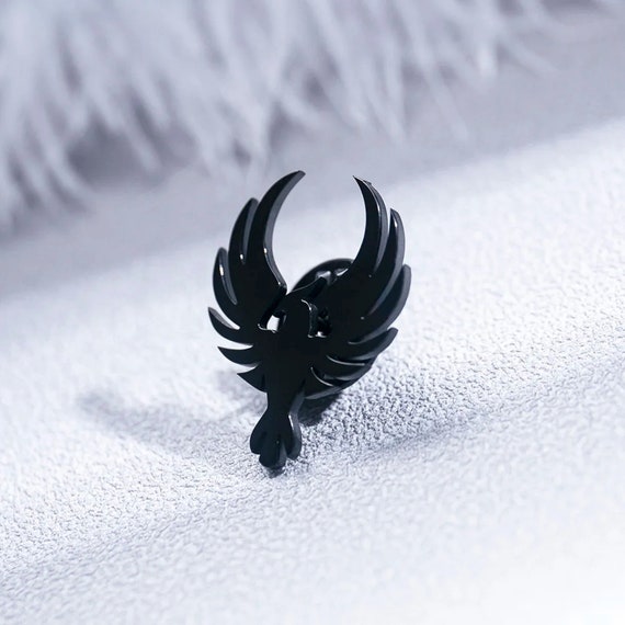 Broche Oiseau Phénix En Métal Doré émaillé - Noir, Blanc, Doré - Occasion Très Bon état