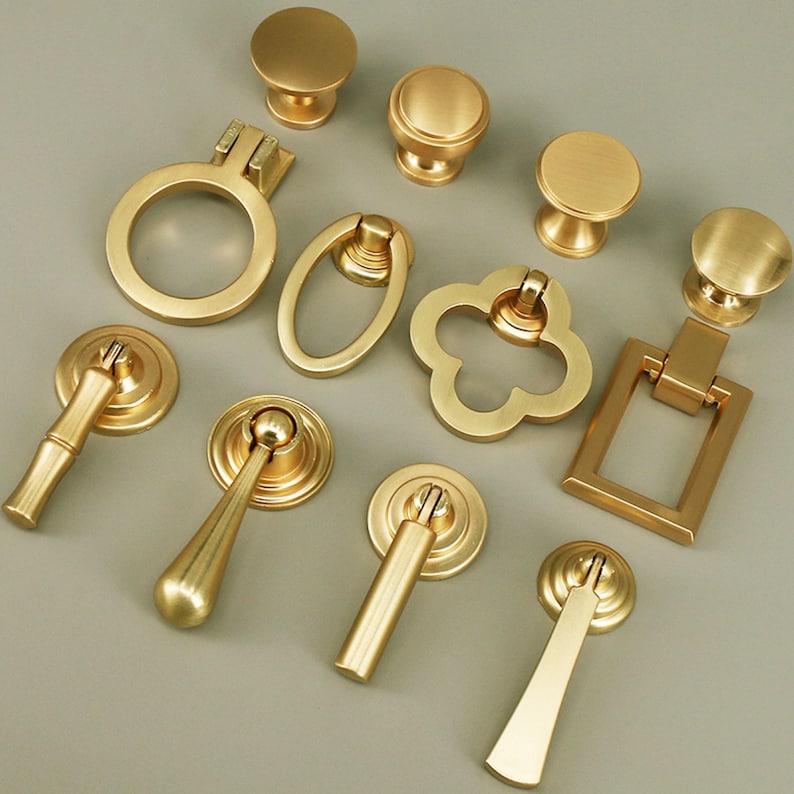 Knobs and Pulls Furniture Door Handles and Knob Brushed Brass Etsy
