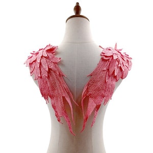 Embroidered Angel Wing Applique: Blue & Red Flower Collar Brooches (2PCS)