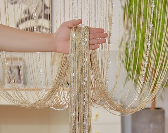 Crystal Beaded String Curtain Home Decor Tassel Fringe Door Curtain for Bedroom White Salon and Sheer Wedding Decoration W-1 TO L-2Meter