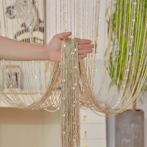 Rideau à cordes en perles de cristal, décoration d'intérieur, rideau de porte à franges et glands pour chambre à coucher, salon blanc et décoration de mariage transparente, L-1 à L-2 mètres