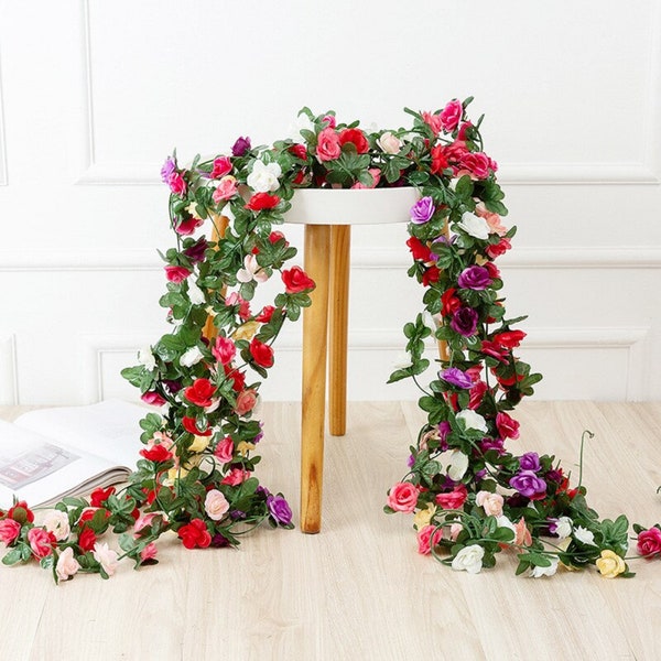 250Cm Rose Fleurs Artificielles Guirlande De Noël Pour Anniversaire De Mariage Maison Chambre Décoration Printemps Automne Jardin Arche Diy Faux Plante Vigne