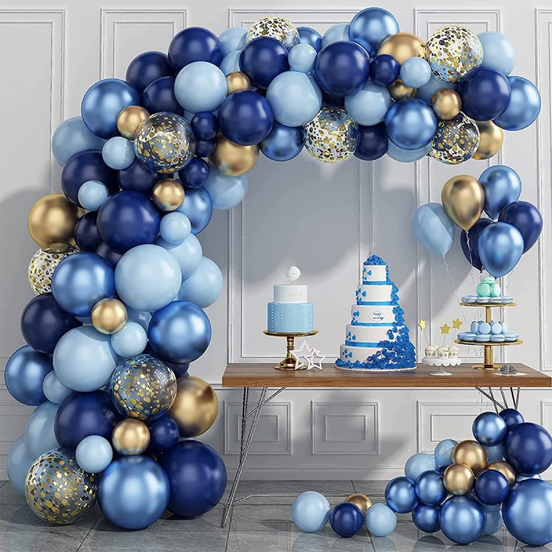 Blue Metallic Balloons Garland Kit Gold Confetti Balloon Arch Etsy