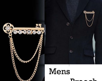 Coréen nouvelle mode métal clé gland longue broche strass chaîne épinglette pour hommes costume chemise Badge broches broches accessoires broches