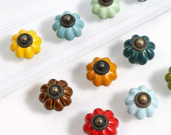 Flower Ceramic Drawer Knobs: Pumpkin Cabinet Handle