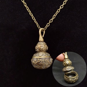Bronze Kürbis Urne Glas Anhänger Kalebasse Schlüsselbund Sutra Schmuck Wasserdicht Pill Box Medizin Fall Container Flasche Medaillon Halskette