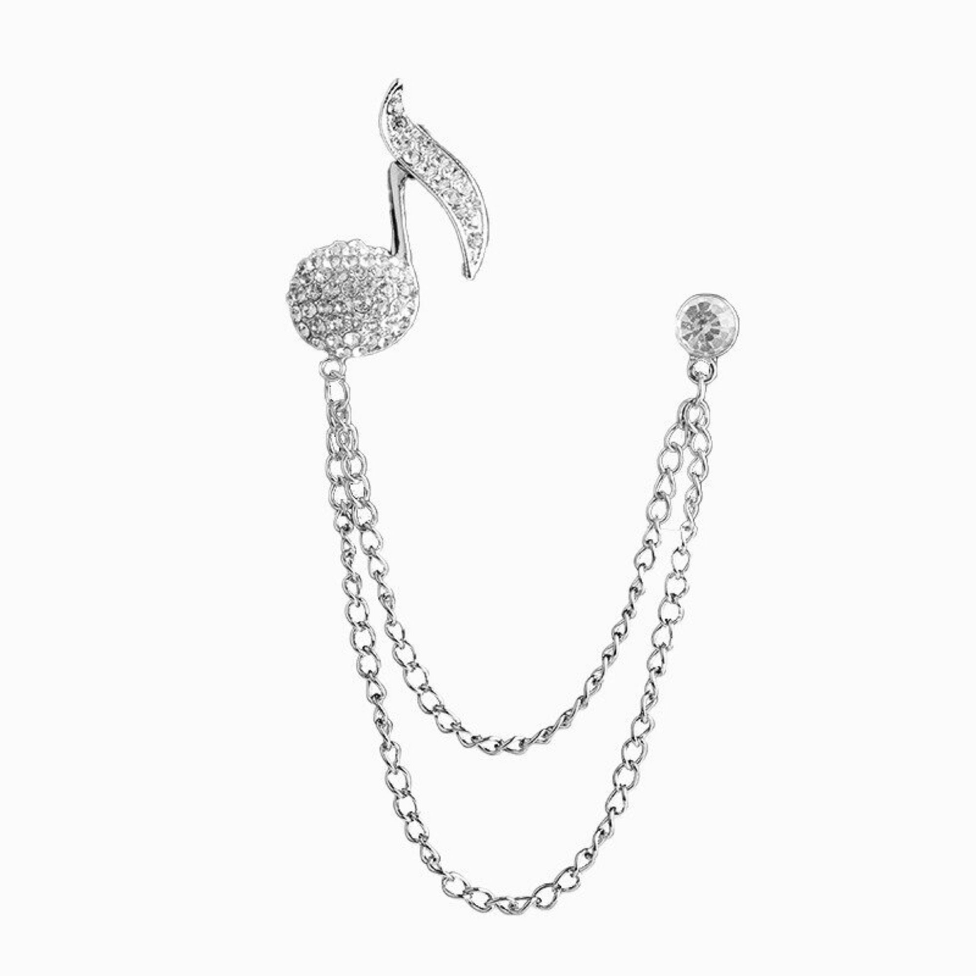 Musical Note Chain Brooch - Rhinestone Crystal Tassel Lapel Pin For Suits & Shawls