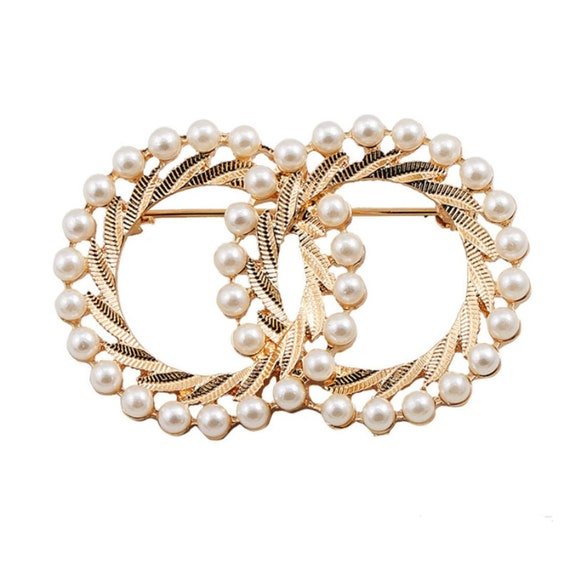 Enamel Pin Gold Color Pearl Brooches for Women Scarf Buckle 