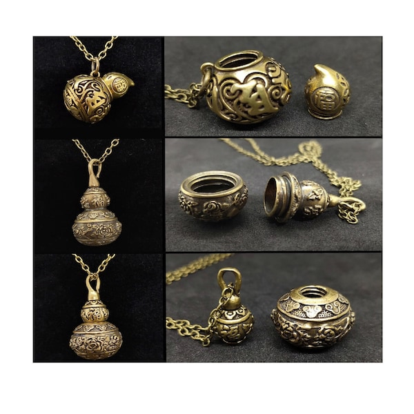 Bronze gourde urne pot pendentif calebasse porte-clés Sutra bijoux étanche boîte à pilules trousse à pharmacie contenant bouteille médaillon collier