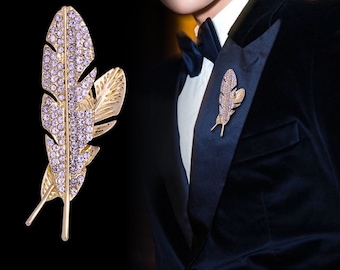 Party Brooch Hollow Feather Brooch Elegant Rhinestone Brooches for Men Classic Brooch Suit Lapel Pin Jewelry Luxury Accessories Brooch Pin