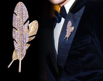 Party Brooch Hollow Feather Brooch Elegant Rhinestone Brooches for Men Classic Brooch Suit Lapel Pin Jewelry Luxury Accessories Brooch Pin