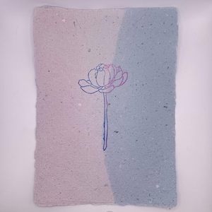Blush and Breeze / Arte en papel hecho a mano con estampado a mano / Papel reciclado A5 con bordes desbarbados / Papelería rosa y azul / Diario, decoración de pared, arte