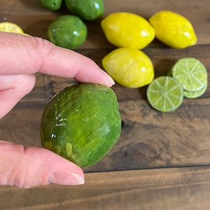 Ceramic Lime Green Citrus Faux Fruit Handmade Pottery Home Table Top Tiered Tray Kitchen Decor Gift for Foodie Chef Baker Nutritionist