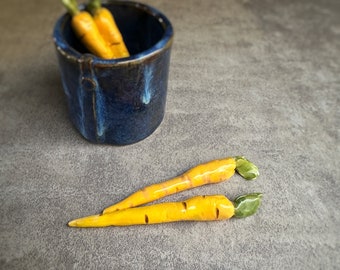 Mini Ceramic Carrots Orange Yellow Vegetable Kitchen Home Easter Decor Handmade Porcelain Pottery Gift for Nutritionist Chef Foodie Lover