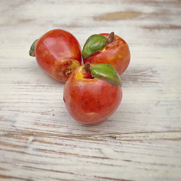 Ceramic Mini Red Apples Kitchen Home Decor Clay Pottery For Fruit Tiered Tray Vignette Display Photography Props Farmers Market Ceramic Food