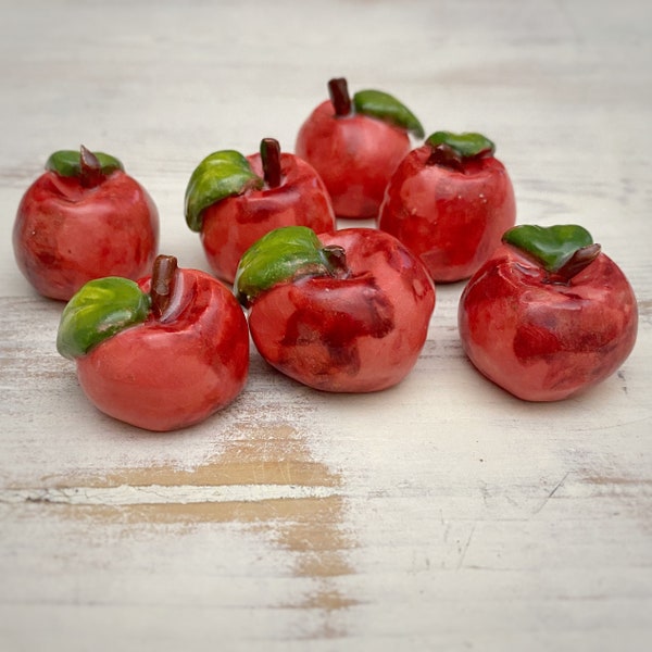 Ceramic Mini Red CrabApples Handmade Pottery For Tiered Tray Bowl Filler Photography Props Farmers Market Ceramic Food Gift for Foodie Baker