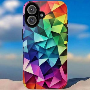 Geometric Rainbow Phone Case, Vibrant Mosaic Design Mobile Cover for iPhone Samsung Pixel, Modern Colorful Style & Unique Personality Gift