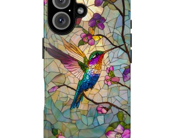Rainbow Hummingbird Phone Case | Vibrant Stained Glass Mosaic Art for iPhone, Samsung, & Pixel