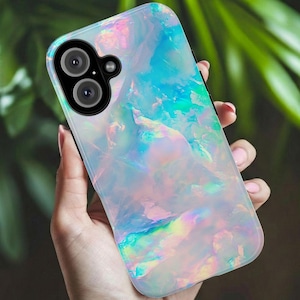 パステルオパールのスマホケース - iPhone 16、15、14、13 Plus、Pro Max、Samsung Galaxy Pixel用美しいモバイルカバー。オパール好きの方へのトレンディでガーリーなギフト