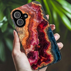 Elegant Ruby Crystal Phone Case, Aesthetic July Birthstone Geode Mobile Cover For iPhone Samsung Pixel, Birthday Gift For Ruby Lovers
