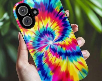 Groovy Tie Dye Phone Case, Colorful Retro Hippie Mobile Cover For iPhone 16 15 14 13 Samsung Pixel, Trendy Fun Boho Birthday Gift For Her
