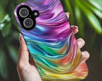 Iridescent Rainbow Wavy Phone Case for iPhone, Samsung, Pixel: Abstract Art Mobile Cover