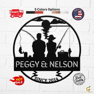 Custom Fishing Couple Metal Sign, Personalized Couple Names Sign, Fisherman Gift, Fishing Wedding Anniversary Gift For Fishing Lovers