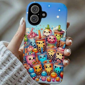Kawaii Boba Phone Case, Cute Bubble Tea Cover for iPhone 16 Pro Max 15 14 13 Samsung Galaxy Pixel Phone, Birthday Xmas Gift For Boba Lovers
