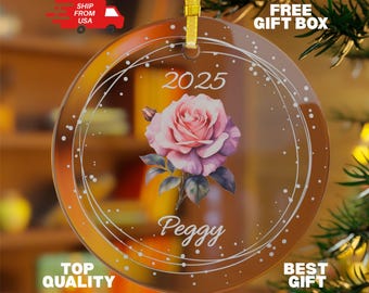 Adorno de cristal con flores personalizado para el mes de nacimiento, recuerdo con nombre personalizado y flor de nacimiento para mamá, hermana, mejor amiga, decoración floral navideña.