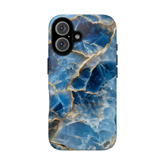 Blue Gold Moonstone Opal Phone Case for iPhone, Samsung & Pixel, Luxury Stone Veins Design, Elegant Abstract Cover, Modern Art Blue Gold Moonstone Opal Phone Case for iPhone, Samsung & Pixel, Luxury Stone Veins Design, Elegant Abstract Cover, Modern Art