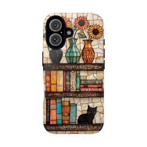 Funda para teléfono con diseño de estantería, con vidrieras, para iPhone, Samsung Galaxy y Google Pixel. Regalo ideal para amantes de la lectura.