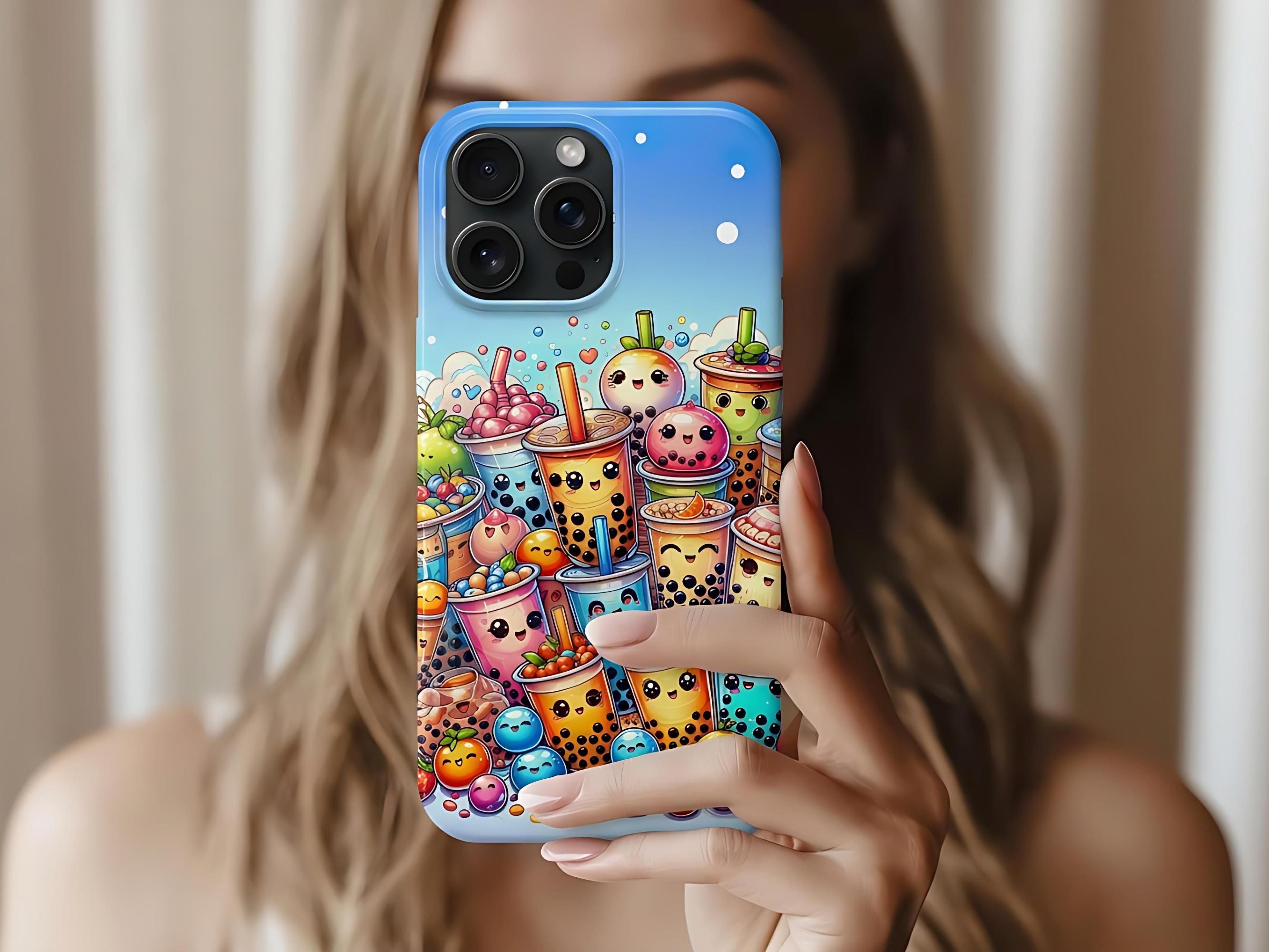 Kawaii Boba Phone Case, Cute Bubble Tea Cover for iPhone 16 Pro Max 15 ...