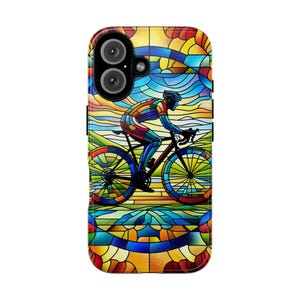 Cycling Phone Case, Faux Stained Glass Cover For iPhone 16 15 14 13 Pro Samsung Pixel Cyclist Birthday Christmas Gift For Husband Bike Lover