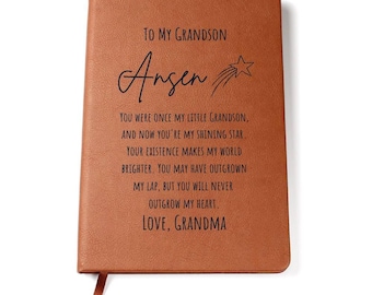 Personalized Leather Journal for Grandson, Custom To My Grandson Vegan Leather Notebook with Ribbon Bookmark, Grandson Gift From Grandmother