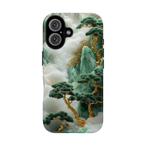 Unique Jade Carving Phone Case, Chinese Art Landscape Golden Tree Design Cover, Iphone 16 15 14 13 Pro Max Plus, Galaxy Pixel, Birthday Gift
