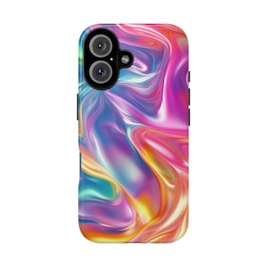 Rainbow Wavy Phone Case for iPhone, Samsung & Pixel, Abstract Swirl Liquid Art, Iridescent Colorful Mobile Cover, Aesthetic Gift for Her