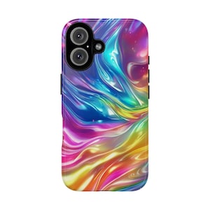 Abstract Iridescent Phone Case | Wavy Rainbow Design | Glossy Liquid Effect Cover for iPhone, Samsung & Pixel