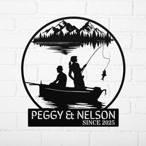 Custom Fishing Couple Metal Sign, Personalized Couple Names Sign, Fisherman Gift, Fishing Wedding Anniversary Gift For Fishing Lovers