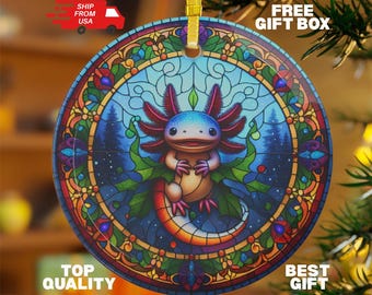 Axolotl GLASS Ornament, Stained Glass Design Cute Axolotl Xmas Gift For Axolotl Lovers, Axolotl Art For Christmas Decoration, Birthday Gift