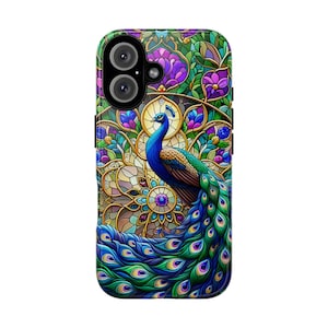 Elegant Blue Peacock Phone Case, Stained Glass Design Mobile Cover For iPhone, Samsung Galaxy, Pixel, Birthday Gift For Peacock Lover