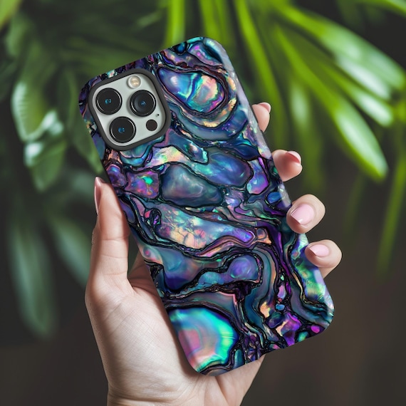 Abalone Phone Case for iPhone, Samsung & Pixel, Purple Blue Pearl Mobile Cover, Paua Shell Pearlescence Design Abalone Phone Case for iPhone, Samsung & Pixel, Purple Blue Pearl Mobile Cover, Paua Shell Pearlescence Design