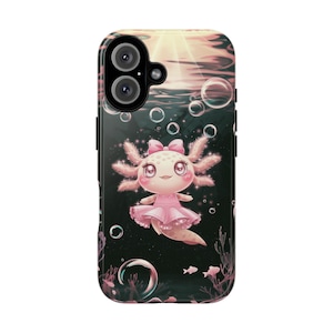 Kawaii Pink Axolotl Phone Case for iPhone, Samsung, Pixel: Sparkly Aquatic Animal Design