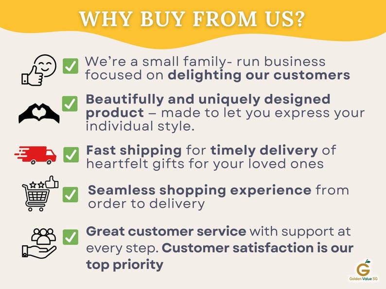 Informational graphic detailing five reasons to buy from the shop next to icons and checkmarks on a light background.
