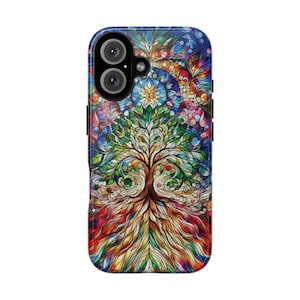 Capa de celular estética com estampa de árvore celta da vida, design de vitral, iPhone 16 Pro Max 15, 14 e 13, Samsung Galaxy Pixel, presente de aniversário com a árvore da vida
