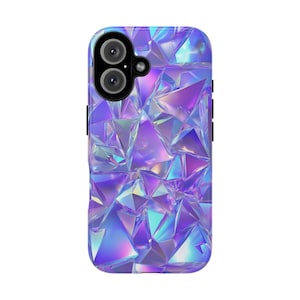 Purple Geometric Prism Iridescent Phone Case, Shining Holographic Crystal Mobile Cover for iPhone Samsung Pixel, Cool Birthday Gift for Her