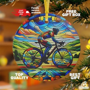 Cyclist GLASS Ornament Stained Glass Design, Keepsake Gift For Bike Lovers & Avid Cyclist Father or Son, Christmas Tree Road Bike Xmas Decor