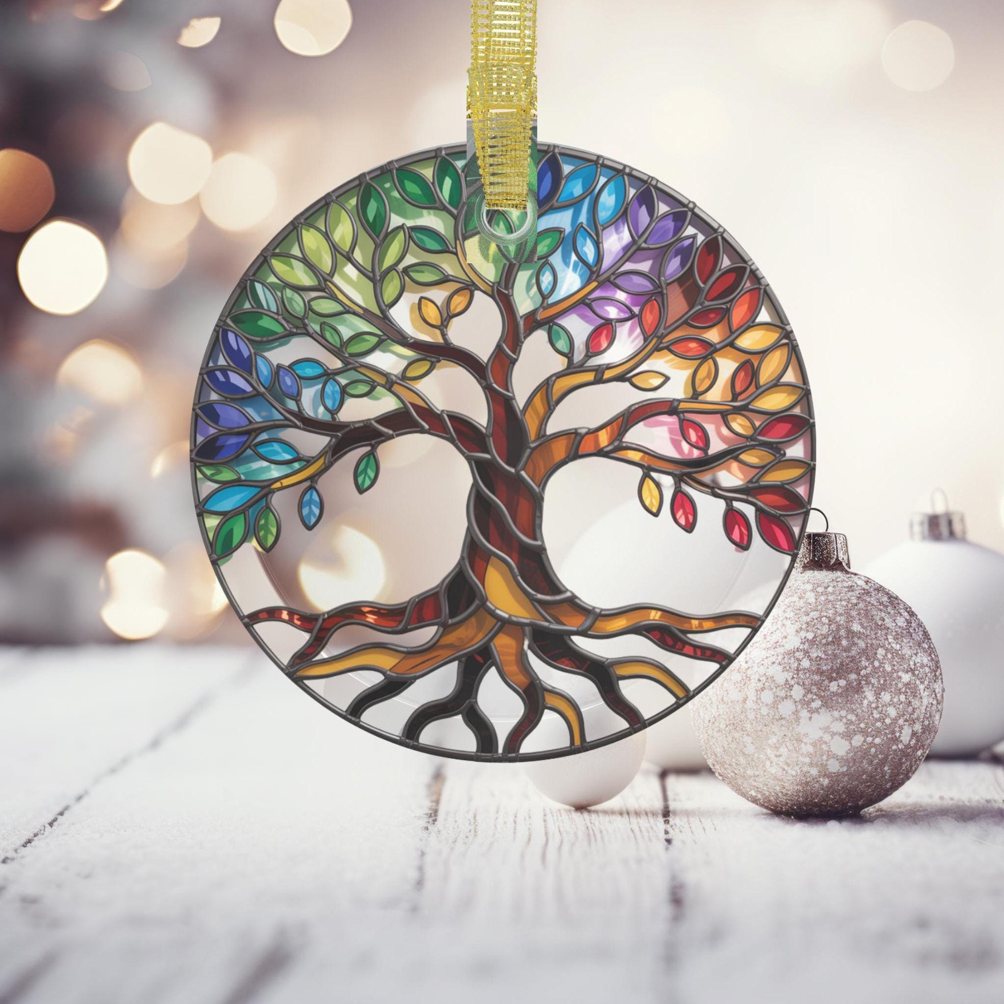 Celtic Tree of Life GLASS Ornament, Stained Glass Rainbow, Chakra Decor ...