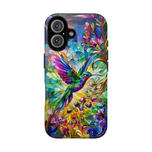 Capa de celular Hummingbird, capa estética de vidro falso para iPhone 16 15 14 13 Plus Pro Max, Samsung Pixel, presente lindo para amantes de pássaros