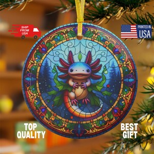 Axolotl GLAS Ornament, Glasmalerei Design Nettes Axolotl Weihnachtsgeschenk für Axolotl-Liebhaber, Axolotl Kunst für Weihnachtsdekoration, Geburtstagsgeschenk